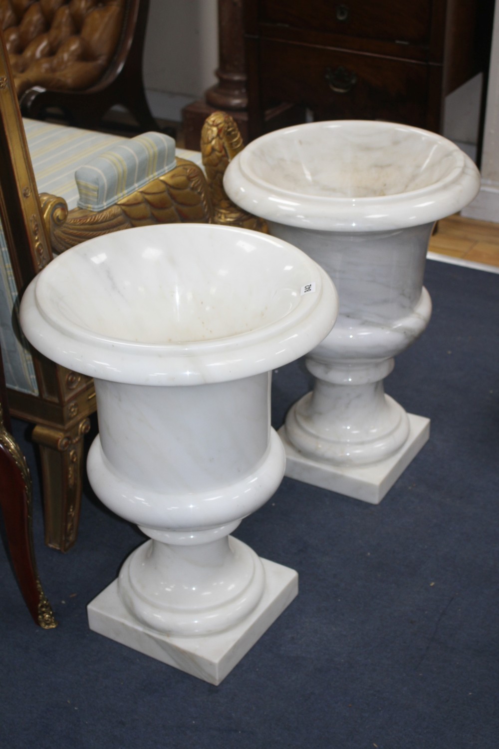A pair of Meuble Francais campana shaped urns, H.62cm